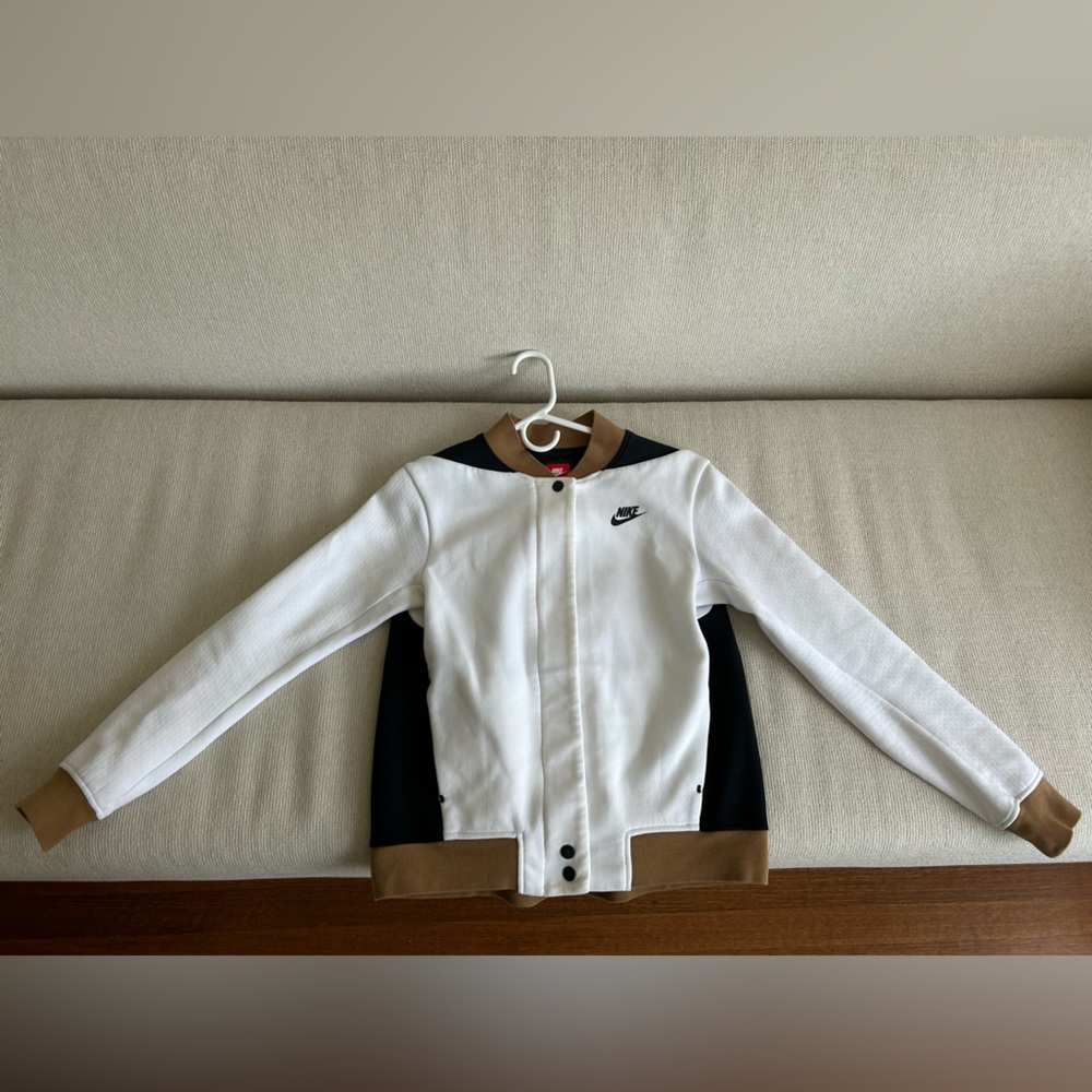 Nike White & Tan Bomber Jacket with Black Accents
